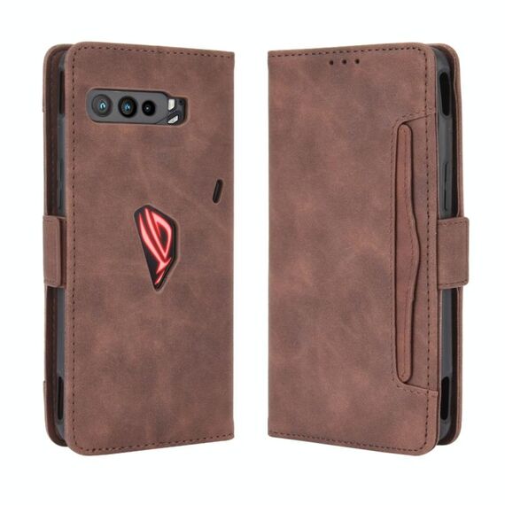 Per Asus ROG Phone 3 ZS661KS Custodia in pelle con motivo a portafoglio in pelle di vitello effetto pelle ， con slot per schede separato (marrone)