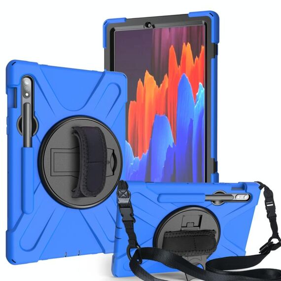Per Samsung Galaxy Tab S8 / GALAXY TAB S7 (2020) T870 Antifondo antiurto Silicone + custodia protettiva per PC con supporto e tracolla e cinturino a mano e slot a penna (blu)