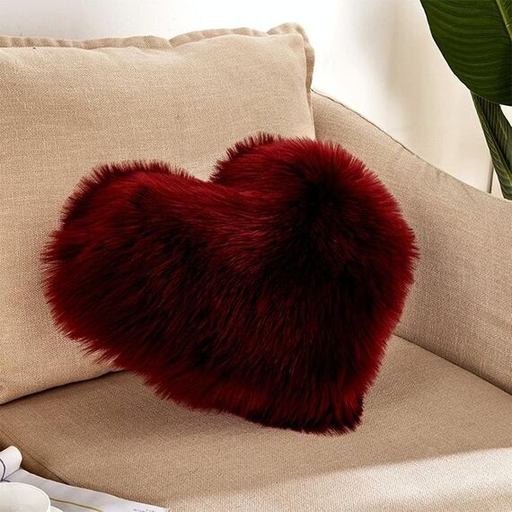 Il cuscino per la casa può essere lavato senza federa a forma di cuore, dimensioni: 40x50 cm (vino rosso)