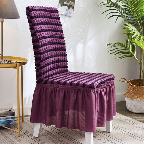 Fodera per sedia con gonna a bolle Fodera per sedia a griglia elastica per uso domestico universale Fodera per sgabello in tessuto, misura: universale (striscia viola)