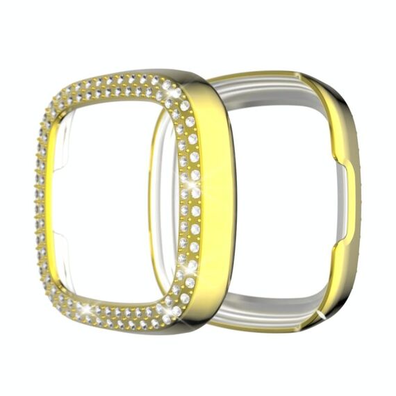 Per Fitbit Versa Versa 3 / Versa Sense Doppia row placcatura Diamonds Case protettiva PC (Golden)