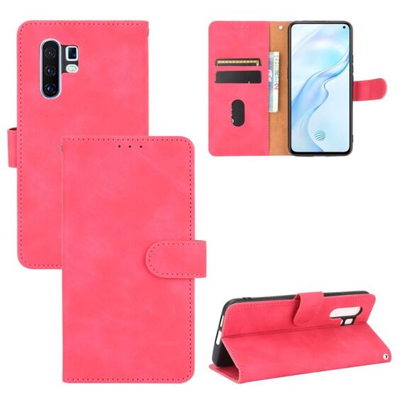 Per Vivo X30 Pro Pelle tinta unita Fibbia magnetica Flip orizzontale Custodia in pelle di vitello PU con supporto, slot per schede e portafoglio (rosa rossa)