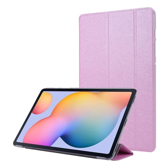 Per Samsung Galaxy Tab S8 / GALAXY TAB S7 / T870 Struttura in seta Tre volte in pelle orizzontale in pelle orizzontale con titolare e penna slot (rosa)