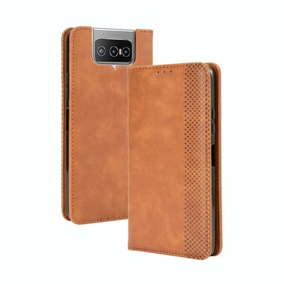 Per Asus Zenfone 7 ZS670KS / Zenfone 7 Pro ZS671KS Fibbia magnetica Retro Crazy Horse Texture Custodia in pelle a vibrazione orizzontale, con supporto, slot per schede e cornice per foto (marrone)