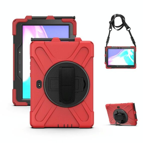 Per Samsung Galaxy Tab Active Pro T540 / T545 / Tab Active4 Pro Custodia protettiva in silicone colorato antiurto + PC con supporto e cinturino per impugnatura (rosso)