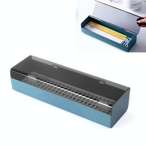 Scatola portaoggetti per bacchette con separatore di scarico in plastica antipolvere per cucina domestica (blu)