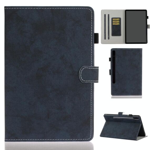 Per Samsung Galaxy Tab S8 / Galaxy Tab S7 11.0 T870 Custodia in pelle di texture in tessuto in marmo con staffa e slot per schede e slot a penna e antiscivolo (blu scuro)