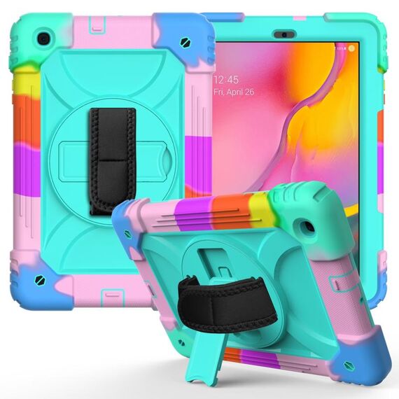 Per Samsung Galaxy Tab A 10.1 (2019) T510 / T515 Custodia combinata antiurto PC + silicone con supporto e tracolla e tracolla (colorata + verde menta)