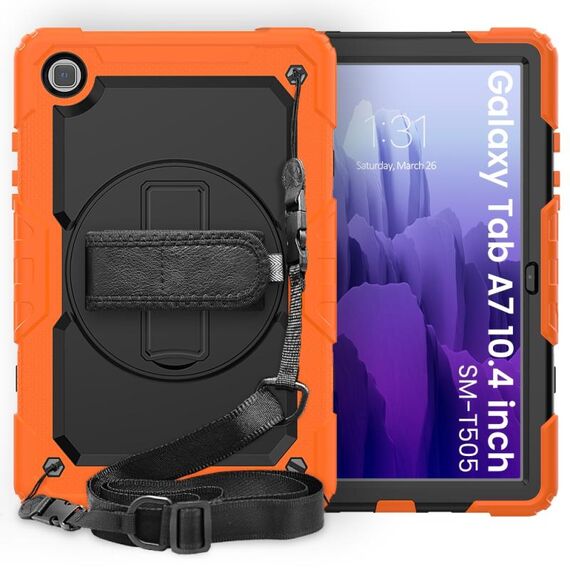 Per Samsung Galaxy Tab A7 (2020) T500 / T505 Custodia protettiva antiurto in silicone colorato + PC con supporto e tracolla e tracolla e slot per penna (arancione)
