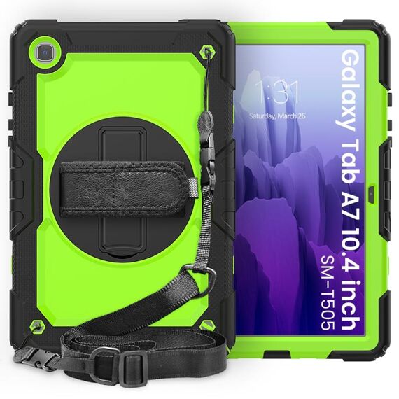 Per Samsung Galaxy Tab A7 (2020) T500 / T505 Custodia protettiva antiurto in silicone colorato + PC con supporto e tracolla e tracolla e slot per penna (nero giallo verde)