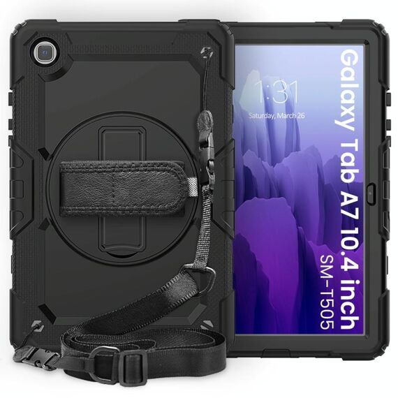 Per Samsung Galaxy Tab A7 (2020) T500 / T505 Custodia protettiva antiurto in silicone colorato + PC con supporto e tracolla e tracolla e slot per penna (nero)