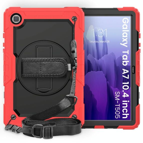 Per Samsung Galaxy Tab A7 (2020) T500 / T505 Custodia protettiva antiurto in silicone colorato + PC con supporto e tracolla e tracolla e slot per penna (rosso)