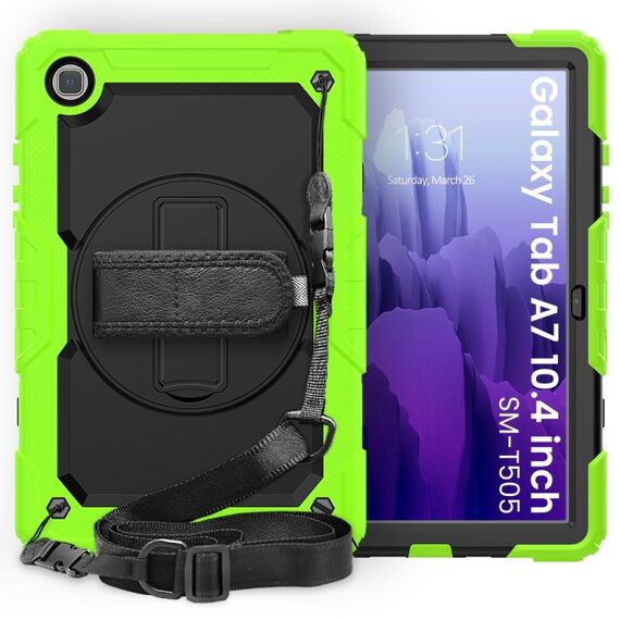 Per Samsung Galaxy Tab A7 (2020) T500 / T505 Custodia protettiva antiurto in silicone colorato + PC con supporto e tracolla e tracolla e slot per penna (giallo verde)