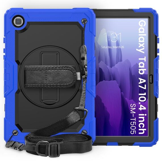 Per Samsung Galaxy Tab A7 (2020) T500 / T505 Custodia protettiva antiurto in silicone colorato + PC con supporto e tracolla e tracolla e slot per penna (blu)