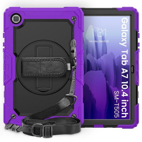 Per Samsung Galaxy Tab A7 (2020) Caso T500 / T505 antiurto colorato in silicone + PC di protezione con Holder & tracolla & Hand Strap & Pen Slot (viola)