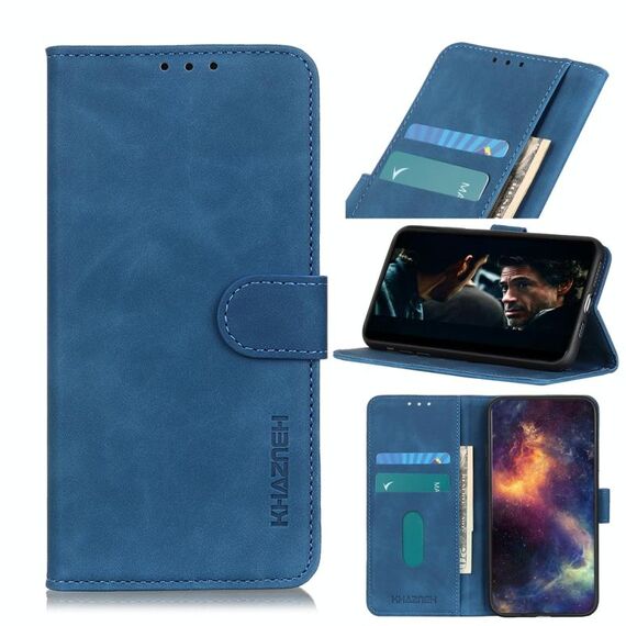 Per Alcatel 3X 2020 KHAZNEH Custodia in pelle con vibrazione orizzontale in PU + TPU con texture retrò con supporto, slot per schede e portafoglio (blu)