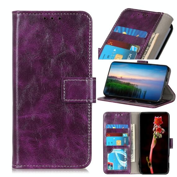 Per Alcatel 3X 2020 Retro Crazy Horse Texture Custodia in pelle con vibrazione orizzontale con supporto e slot per schede e cornice per foto e portafoglio (viola)