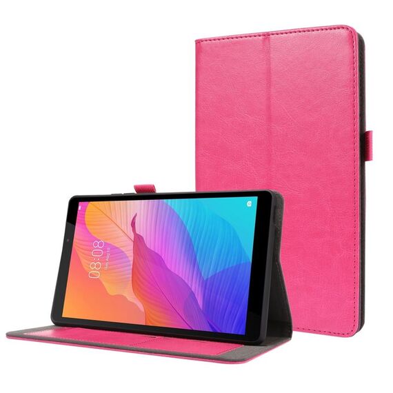 Per Huawei MatePad T8 Custodia in pelle a vibrazione orizzontale con struttura a cavallo pazzo con supporto pieghevole a 2 e slot per scheda (rosa rossa)