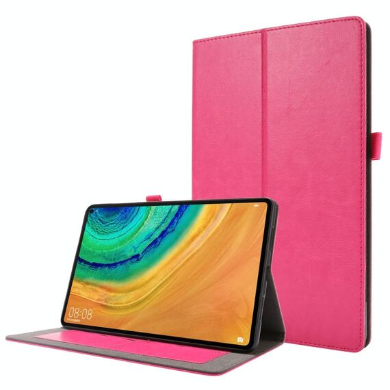 Per Huawei Honor V6 / MatePad Custodia in pelle a vibrazione orizzontale con struttura a cavallo pazzo da 10,4 pollici con supporto pieghevole a 2 e slot per scheda (rosa rossa)