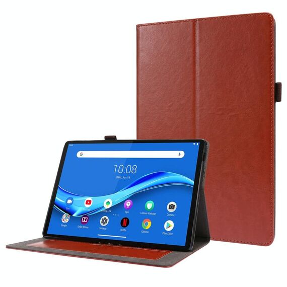 Per Lenovo Tab M10 Custodia in pelle a ribaltamento orizzontale con struttura a cavallo pazzo con supporto pieghevole a 2 e slot per scheda (marrone)