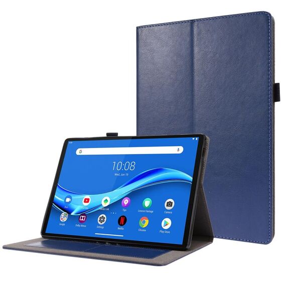 Per Lenovo Tab M10 Custodia in pelle ribaltabile orizzontale con struttura a cavallo pazzo con supporto pieghevole a 2 e slot per scheda (blu scuro)