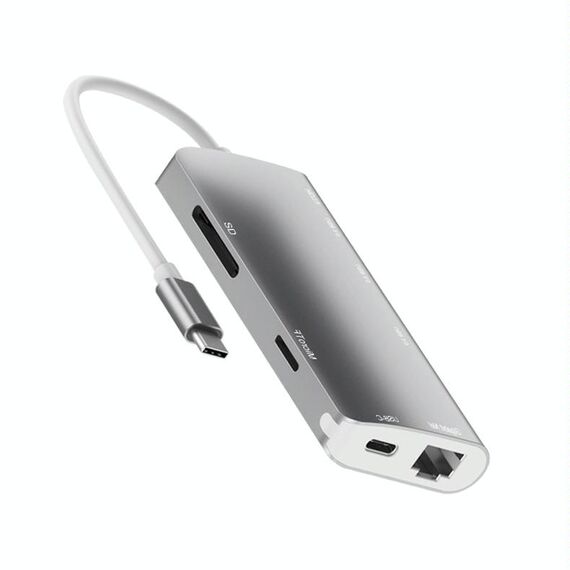9591C 9 in 1 USB 3.0 x3 + scheda SD / TF + HDMI + RJ45 + Dock station per convertitore HUB multifunzione Type-C / USB-C (PD) (argento)