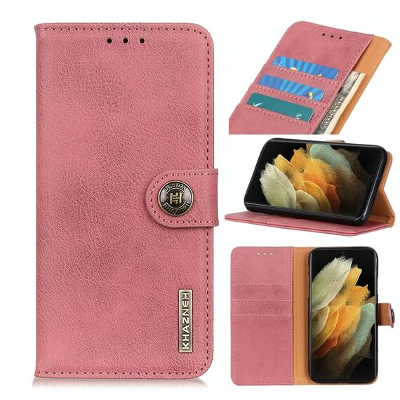 Per Samsung Galaxy S21 Plus 5G KHAZNEH Custodia in pelle a vibrazione orizzontale con struttura in pelle bovina con supporto, slot per schede e portafoglio (rosa)