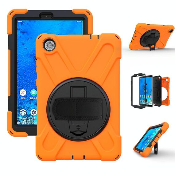 Per Lenovo Tab M8 Custodia protettiva antiurto in silicone colorato + PC con supporto e tracolla e tracolla (arancione)