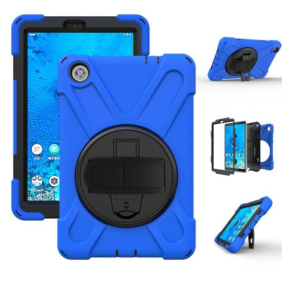 Per Lenovo Tab M8 Custodia protettiva antiurto in silicone colorato + PC con supporto e cinghia per impugnatura e tracolla (blu)