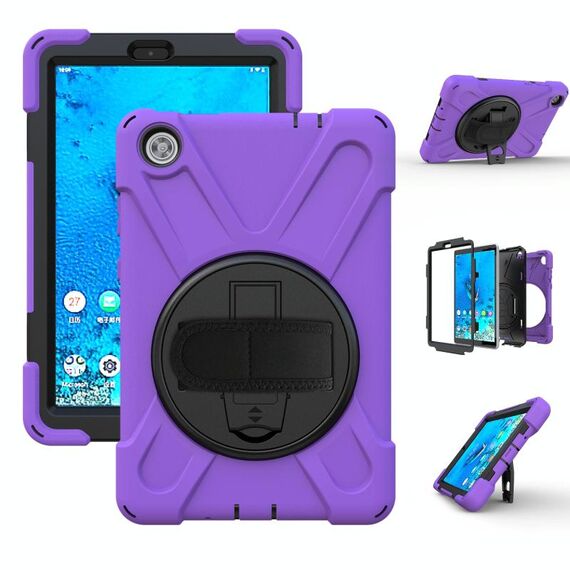 Per Lenovo Tab M8 Custodia protettiva antiurto in silicone colorato + PC con supporto e tracolla e tracolla (viola)