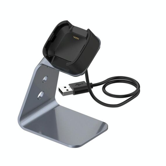 Per Fitbit Versa / Versa Lite / Versa SE Porta caricabatterie in lega di alluminio universale con protezione chip, supporto ricarica rapida (grigio)