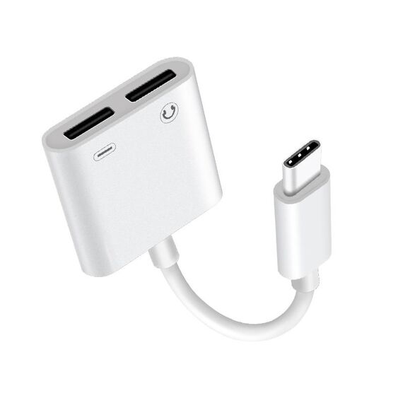 FT_AC42 2 in 1 18W PD USB-C / Type-C maschio a USB-C / Type-C Audio + USB-C / Type-C Adattatore audio femmina di ricarica