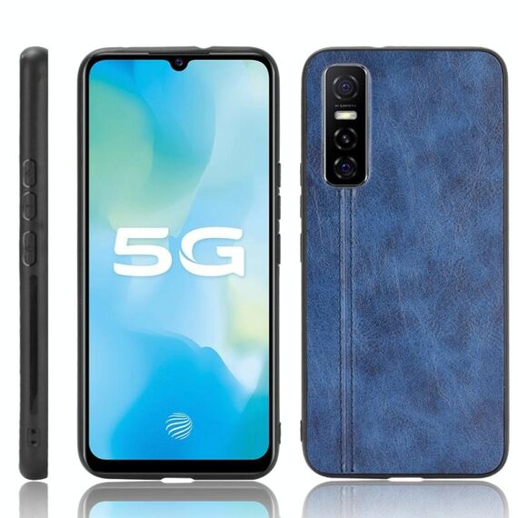 Per vivo Y73s / S7e antiurto pelle di mucca da cucire modello PC + custodia in PU + TPU (blu)