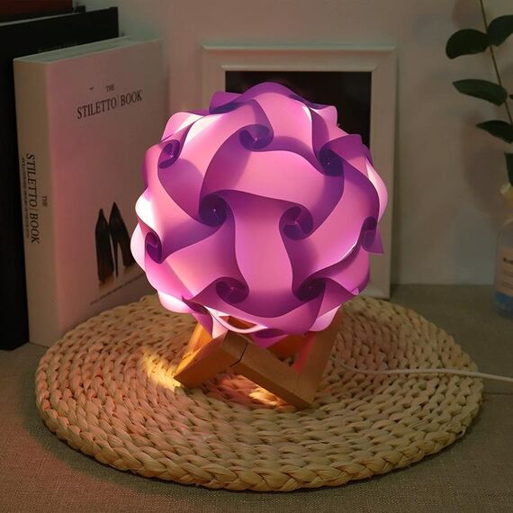 Lampada da comodino per camera da letto creativa Lampada da comodino per camera romantica rotonda USB con base in legno, stile: kit materiale fai da te