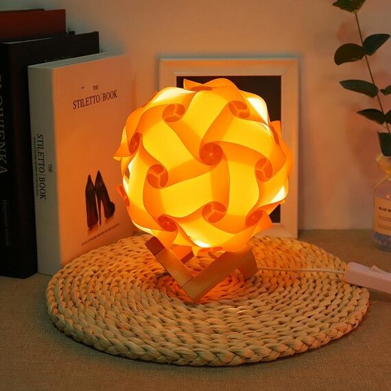 Lampada da comodino per camera da letto creativa Lampada da comodino per camera romantica rotonda USB con base in legno, Stile: prodotto finito (arancione)