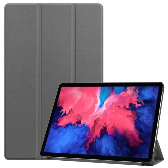 Per Lenovo Tab P11 TB-J606F / Tab P11 5G Custodia per tablet in pelle Custer con struttura a tre pieghe (grigio)