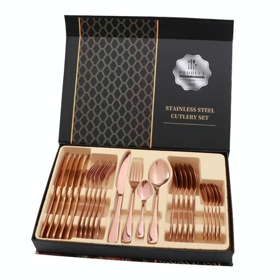 Servizio da tavola in acciaio inossidabile 24 in 1 Set regalo di posate da bistecca occidentale, colore: oro rosa