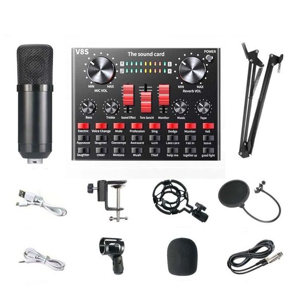 V8S Scheda audio Telefono cellulare Computer Anchor Live K Microfono per registrazione di brani, Specifica: V8S + Black Bet BM700 Set