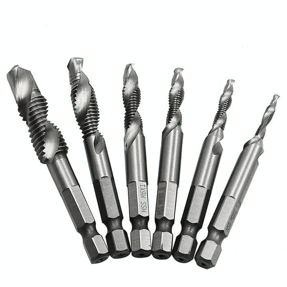 6 pezzi / set HSS multi-funzione integrato per maschiatura con foro per maschiatura
