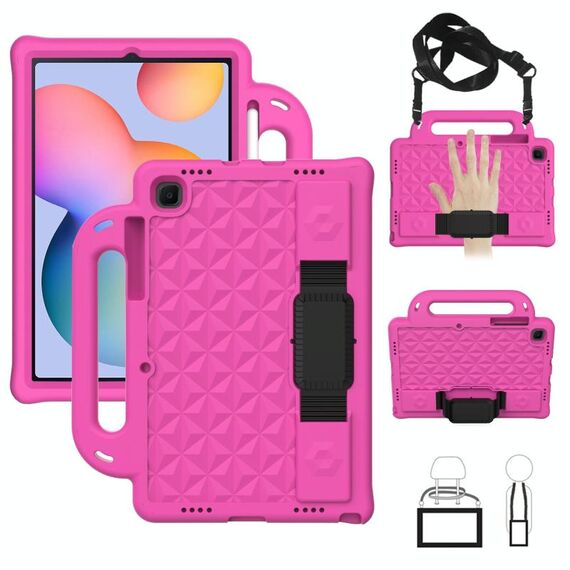 Per GALAXY TAB S6 Lite P610 / P615 serie Diamond Series EVA Anti-caduta Anti-caduta antiurto Antiurto Cassa con shell protettiva con supporto e cinturino (rosa rossa)