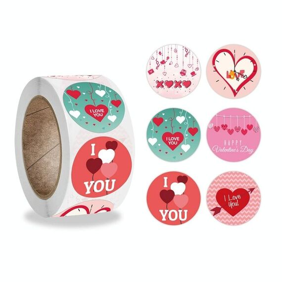 5 pezzi Olled Round Valentines Day Heart Regalo Decoration Etichetta adesivi (2.5 cm / 1 pollice)