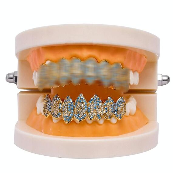 Bretelle Hip Hop Halloween Vampire 8 Zircon, Colore: Denti inferiori oro