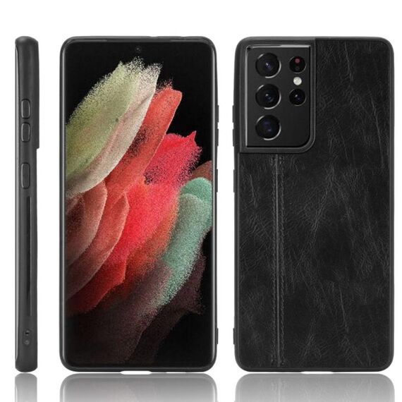 Per Samsung Galaxy S21 Ultra 5G antiurto con motivo a mucca da cucire per PC + custodia in PU + TPU (nero)