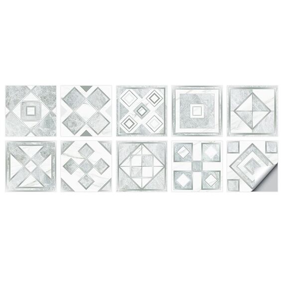 2 set Pattern geometrici Scala Adesivo per piastrelle da parete Adesivo Cucina Stufa Acqua e olio Adesivi a prova di olio, Specifiche: S: 10x10cm (HT-013 Argento)