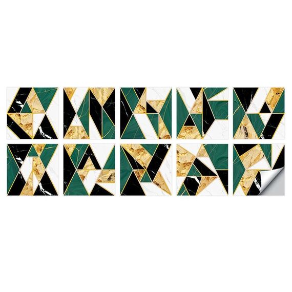 2 Set Pattern geometrici Scala Adesivo da parete Adesivo Cucina Stufa Acqua e olio Adesivi a prova di olio, Specifiche: S: 10x10cm (HT-018 Golden Green)