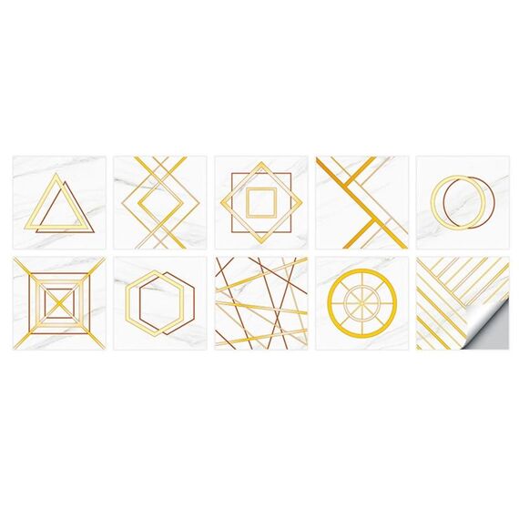 2 Set Geometric Pattern Scala Scala Adesivo da parete Adesivo Cucina Stufa Acqua e olio Adesivi a prova di olio, Specifiche: l: 20x20cm (HT-012 Golden)