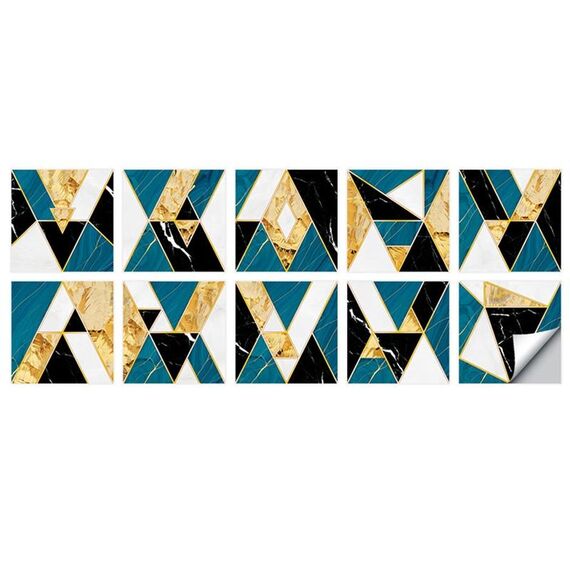 2 set modello geometrico Scala Adesivo da parete Adesivo Cucina Stufa Adesivi Acqua e olio Adesivi a prova di olio, Specifiche: L: 20x20cm (HT-017 Gold Blue)