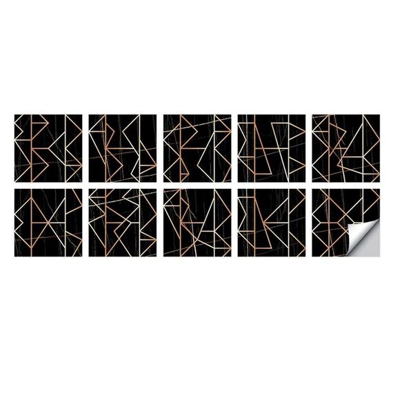 2 Set Geometric Pattern Staircase Adesivo da parete Adesivo Cucina Stufa Acqua e olio Adesivi a prova di olio, Specifiche: l: 20x20cm (HT-019 Rame geometrico)