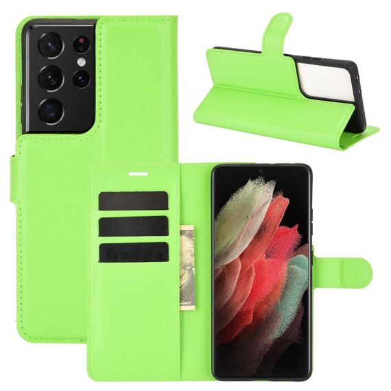 Custodia protettiva a vibrazione orizzontale per Samsung Galaxy S21 Ultra 5G Litchi Texture con supporto, slot per schede e portafoglio (verde)