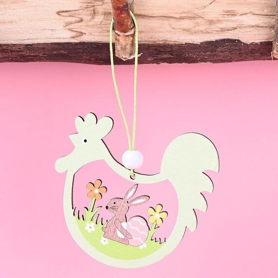 5 confezioni di oggetti decorativi per ciondoli in legno di Pasqua con atmosfera festiva (pollo cavo verde)